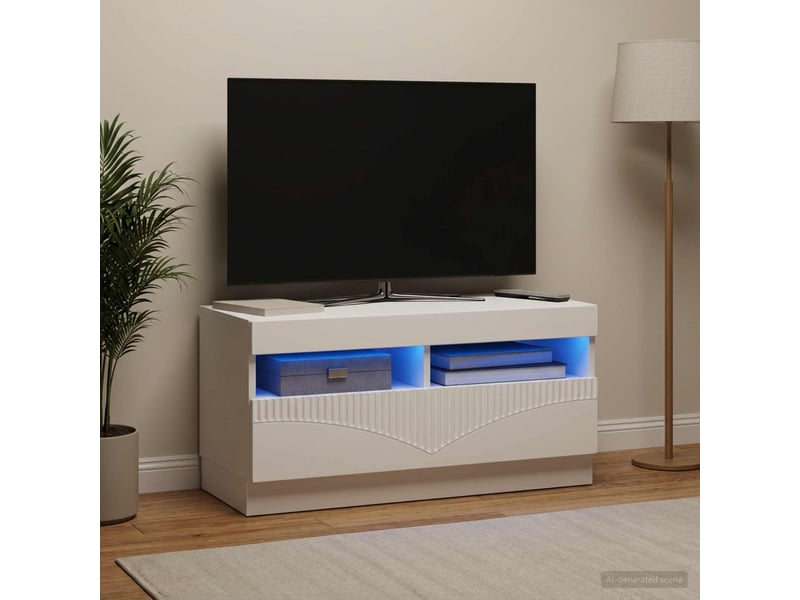  Meuble tv - banc tv - meuble de rangement led blanc bois d'ingénierie  - Conforama D