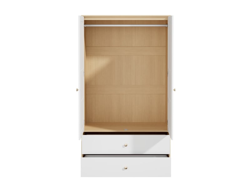 Armoire 2 portes modenvie 100 x 48 x 180 cm avec 2 tiroirs et tringle mdf blanc et naturel - Conforama E