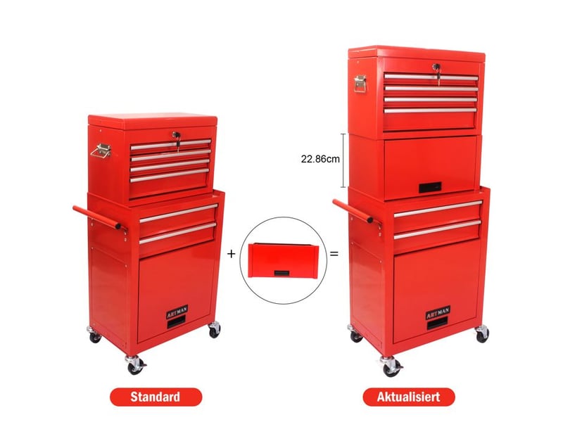  Armoire à outils sur roues - 6 tiroirs - rouge - acier - 26.6 kg - verrouillable - roues universelles 60x33x110cm - Conforama E
