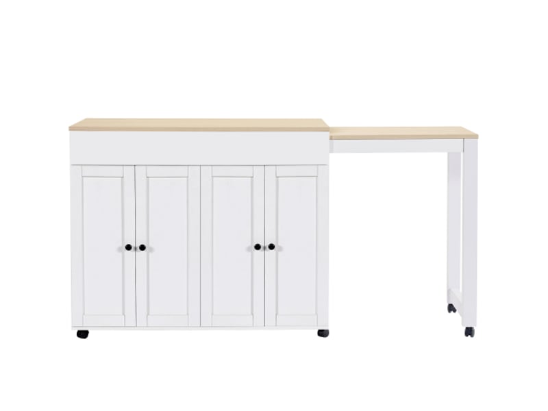  Table bar extensible 117-180x50x94,6 cm, 6 étagères, rangement, séparation salon, bistrot, blanc  - Conforama A