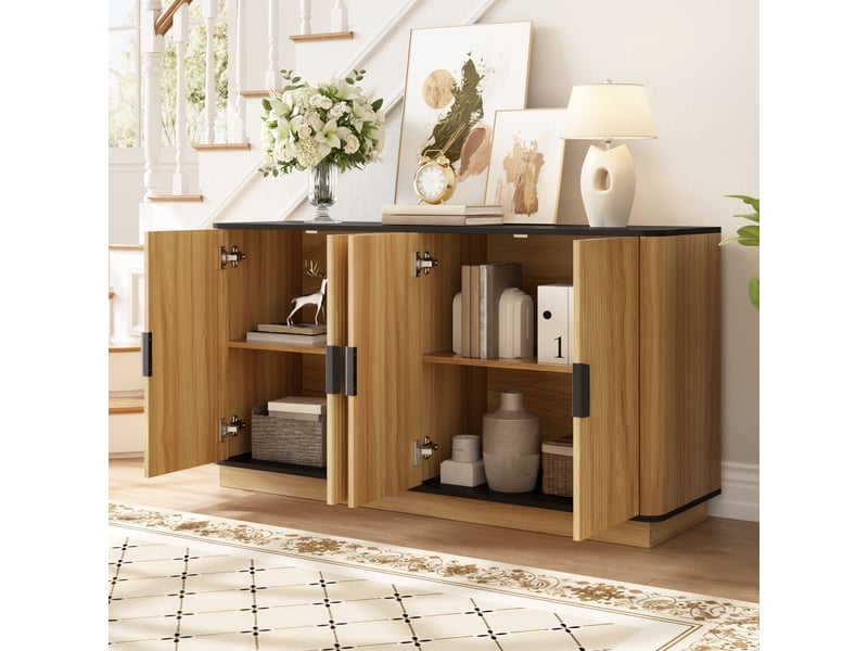  Buffet 4 portes à fermeture douce avec rangement pour salon 139×40×75 cm en panneaux de particules naturel  - Conforama B