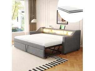 Lit extensible 90x190 cm <strong>FLORAGRACE</strong> <strong></strong> coloris gris