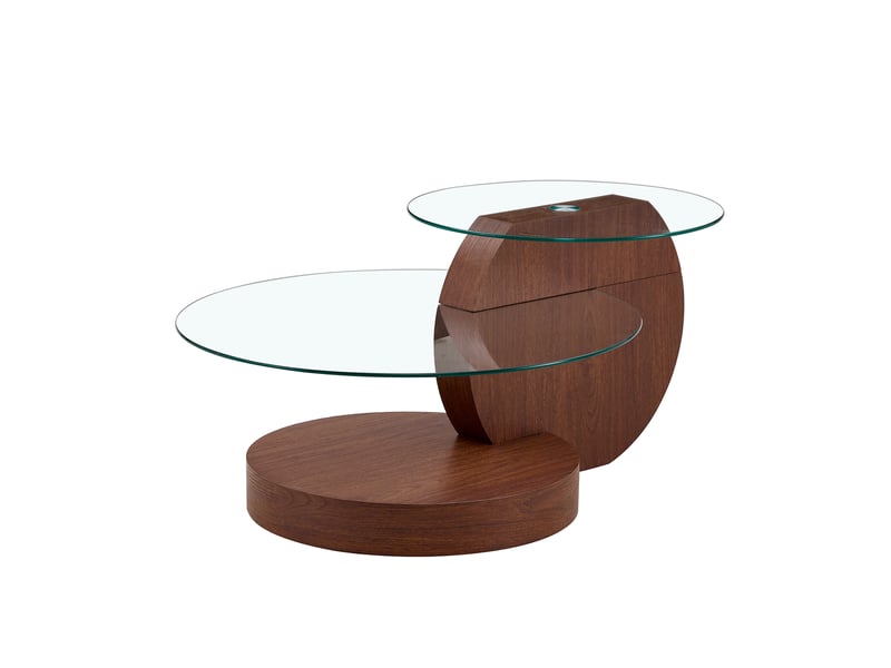 Table basse avec 2 plateaux en verre securise, structure en mdf, finition noyer, design minimaliste, transparent - uvrion - Conforama A