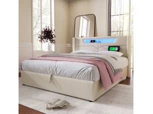 Lit avec rangement 140x200 cm ULEVR   coloris beige