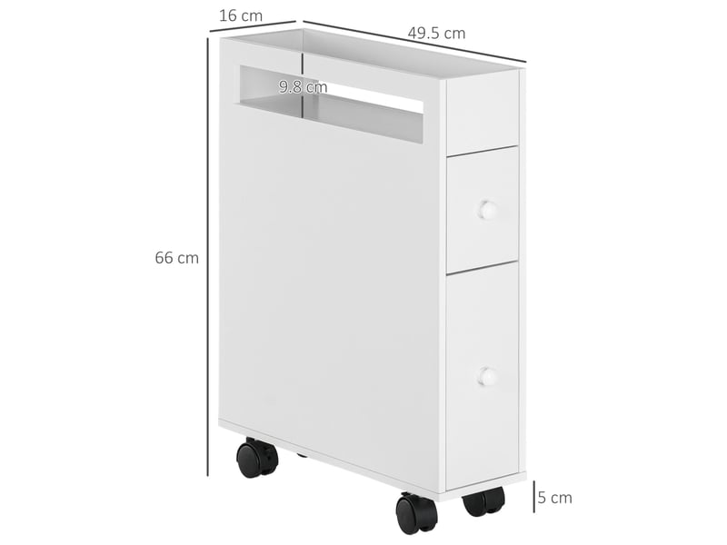 Meuble de salle de bain 16x49,5x66 cm à roulettes, 2 tiroirs et 1 compartiment ouvert, mdf blanc - Conforama D
