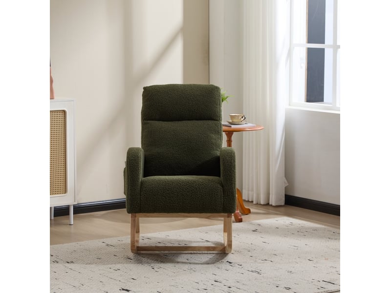  Fauteuil à bascule modenvie à dossier haut 75 x 63 x 104 cm en tissu teddy vert avec poche latérale  - Conforama B