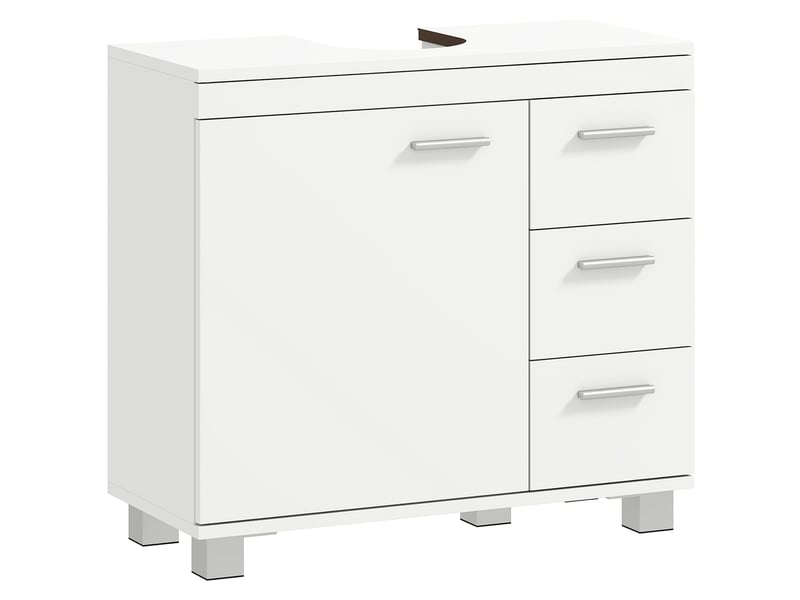  Meuble sous lavabo, meuble de salle de bain avec 3 tiroirs et porte à fermeture amortie, 70 x 30 x 64 cm, blanc  - Conforama A