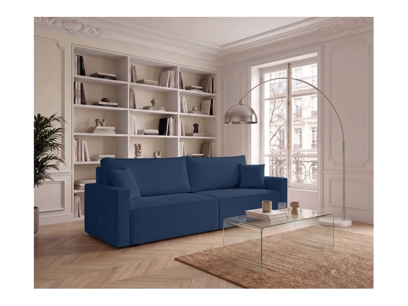  Farah - canapé droit 3 places convertible accoudoirs slim en velours cotelé  - Conforama B