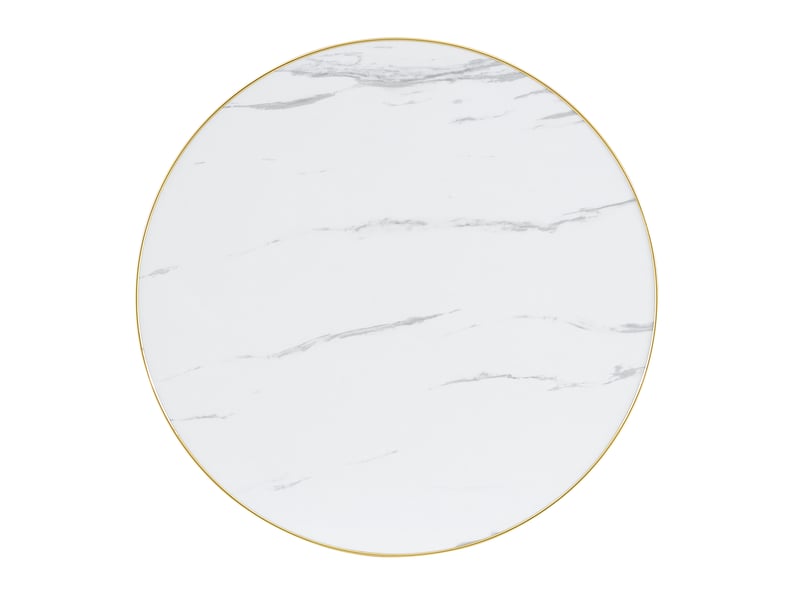  Table d’appoint ronde, table moderne salon table style chic effet marbre brillant bord doré, mdf, coloris blanc et doré  - Conforama E