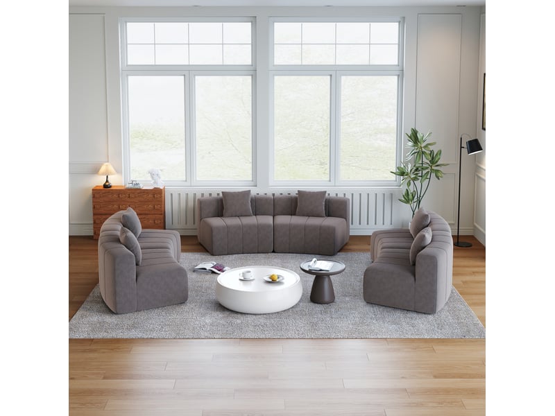  Canapé modulable modenvie 6 places semi-circulaire en chenille gris 444,5 x 222 x 73,6 cm  - Conforama D