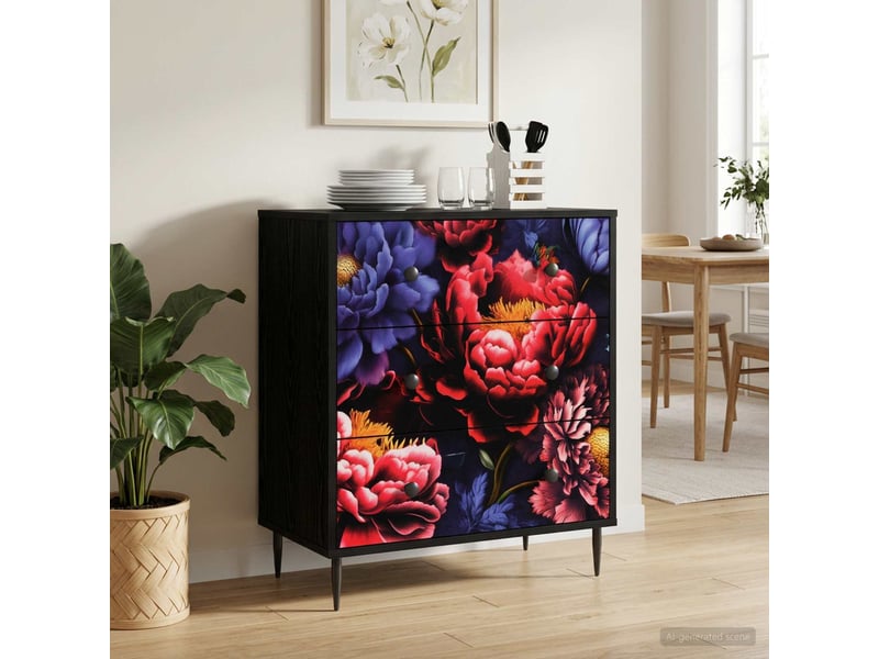  Commode chambre, meuble de rangement kiel imprimé de pivoine sombre 66 x 36,5 x 76 cm  - Conforama B