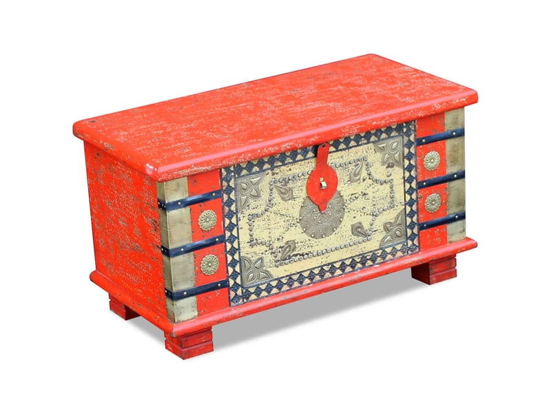 Coffre de rangement, boîte de rangement de rangement bois de manguier rouge 80x40x45 cm - Conforama C