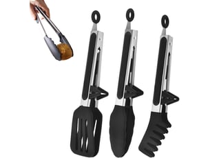 Pince cuisine inox, lot de 3 pince alimentaire avec embouts en silicone résistantes à la chaleur et poignée antidérapante pour salade, barbecue