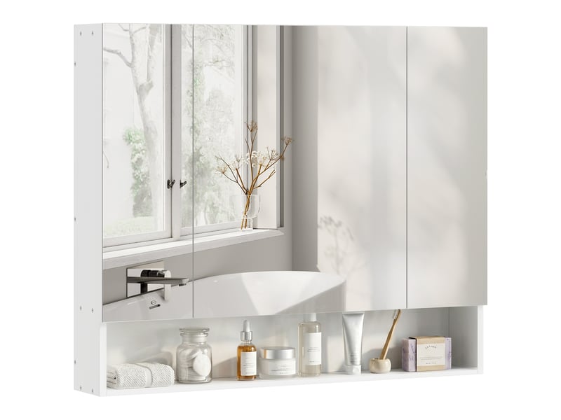  Armoire de toilette 3 portes miroir avec étagère blanc 90 x 15 x 75 cm  - Conforama A
