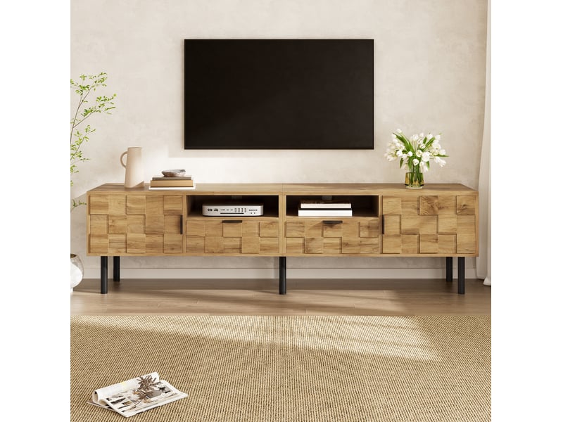  Meuble tv 160 x 35 x 42,5 cm, 2 portes, 2 tiroirs, passe-câbles, naturel noir  - Conforama D