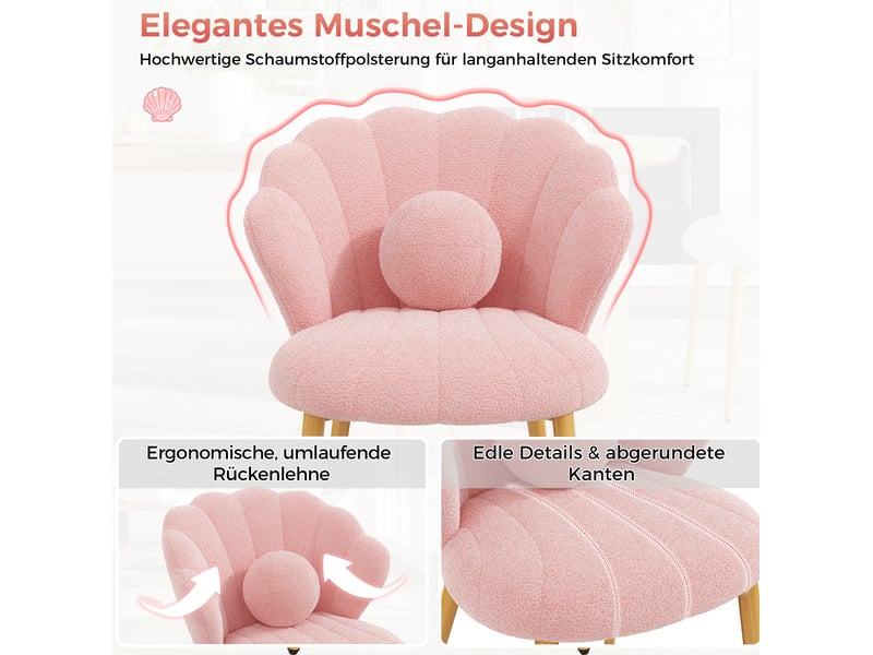  Lot de 6 chaises de salle à manger 60x62,5x83 cm en tissu bouclé rose, pieds dorés  - Conforama D