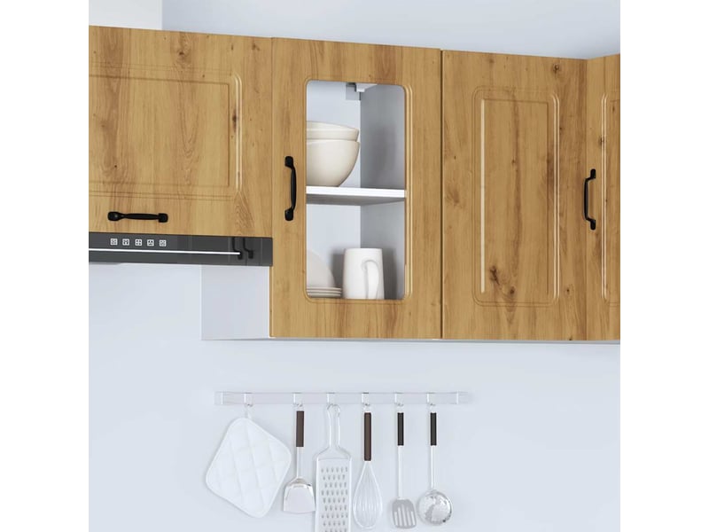 Armoire murale de cuisine avec porte vitrée kalmar chêne artisanal bois d'ingénierie - Conforama D