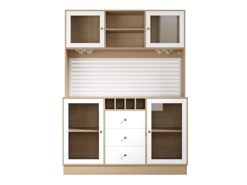  Meuble haut moderne avec led blanc - placard cuisine et séjour, armoire porte-bouteilles, étagères réglables  - Conforama A