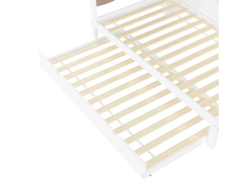 Lit banquette avec lit gigogne, étagères, port usb et éclairage réglable, en bois massif et mdf, blanc - Conforama E