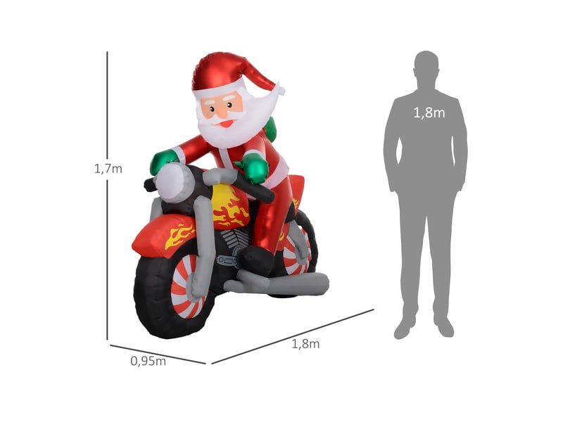  Père noël à moto, décoration de jardin, led, gonflable, résistant aux intempéries, 180 x 95 x 170 cm  - Conforama E