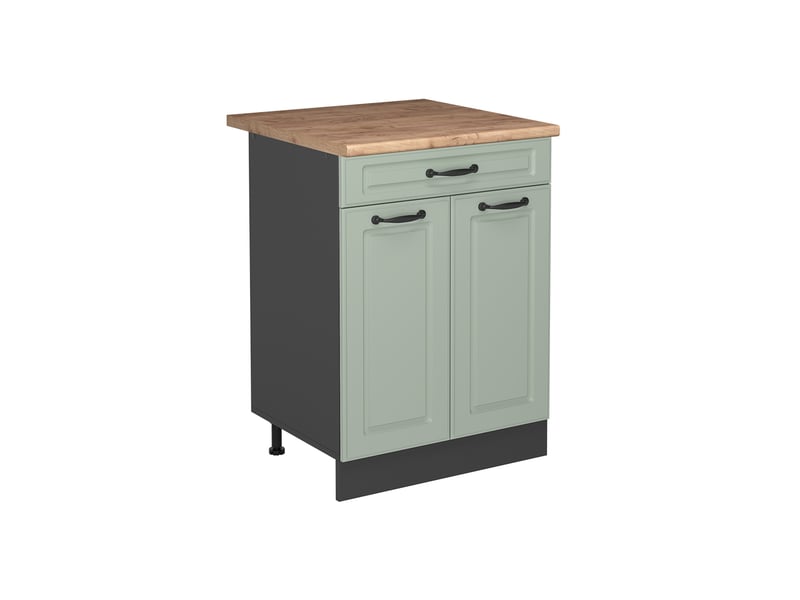  Vicco meuble cuisine, mint campagneanthracite, 60cm avec tiroir plan de travail chêne doré  - Conforama A