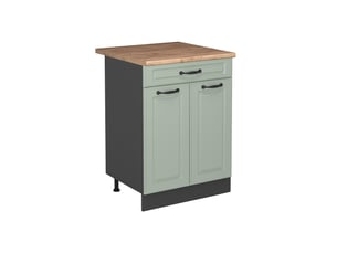 Vicco meuble cuisine, mint campagneanthracite, 60cm avec tiroir plan de travail chêne doré