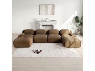 Canapé modulable en u en velours côtelé, marron, 388 x 178 x 70 cm