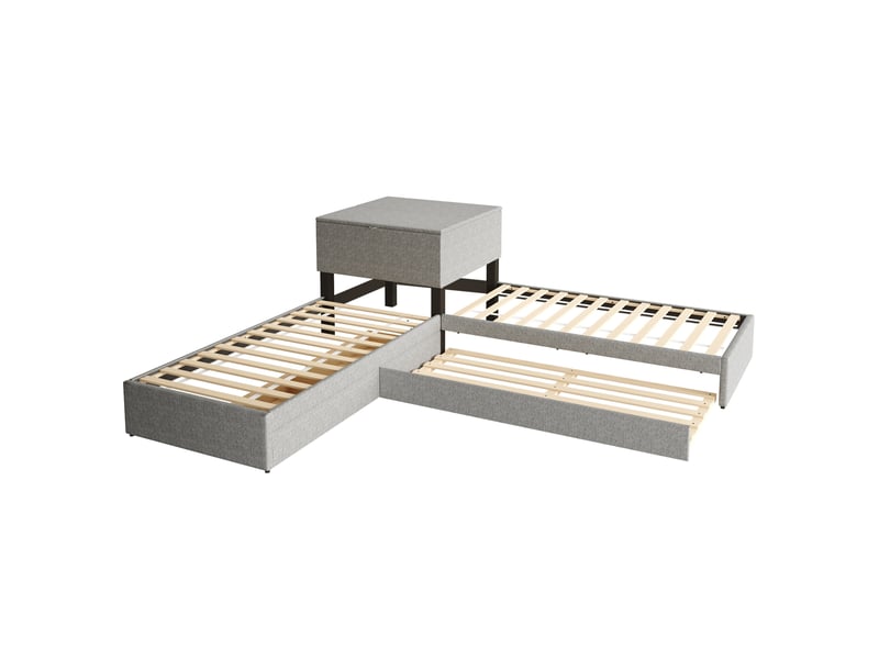  Lit banquette 90x200 cm – gris – lit gigogne, armoire de rangement et 2 tiroirs intégrés – sans matelas  - Conforama D