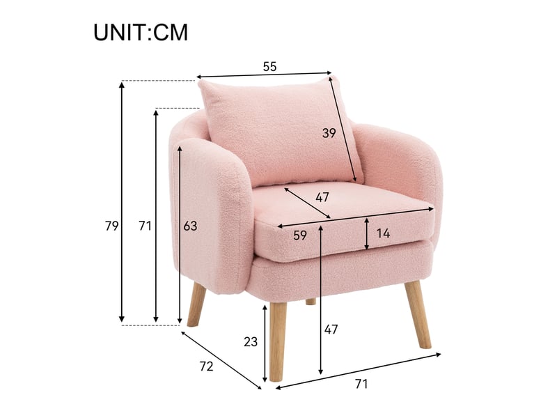  Fauteuil 1 place 71x72x71 cm avec coussin, structure en métal et bois, rose  - Conforama C