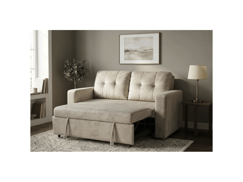  Canapé presto convertible 2 places en velours – beige champagne – 142 x 82 x 86 cm  - Conforama E