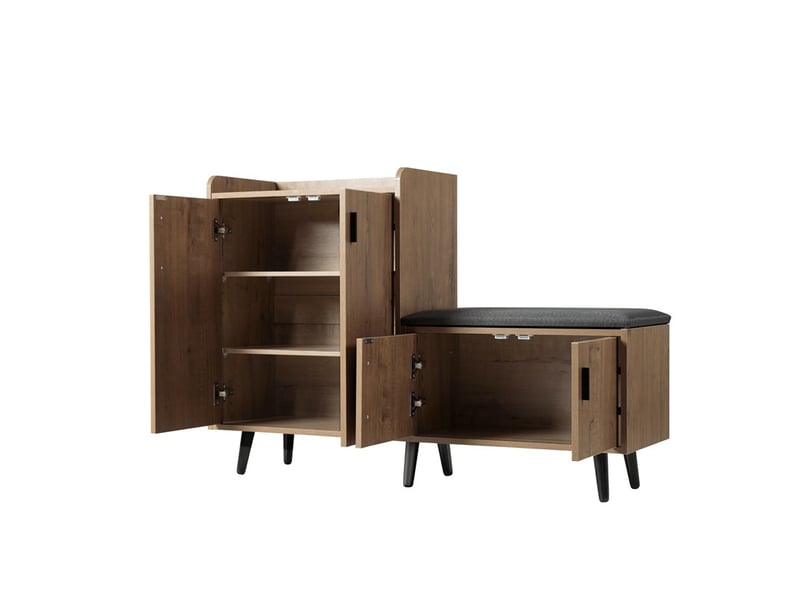  Meuble à chaussures 120 x 34 x 82,8 cm - meuble en bois avec 4 portes et assise - naturel  - Conforama A