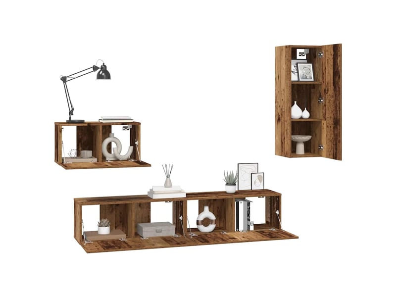  Meuble tv - banc tv - meuble de rangement mural 4 pcs bois ancien bois d'ingénierie  - Conforama C