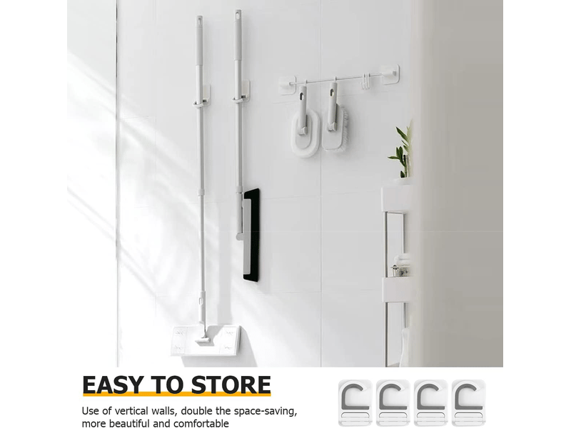  Support de rangement pour balais et serpillères - sans perforation - convient aux balais, serpillères, etc. - 3 pièces, blanc  - Conforama E