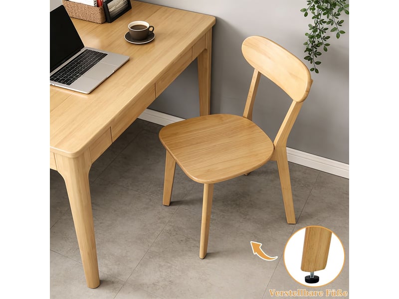 Chaise de salle à manger 2 pièces bois massif dossier courbé repose-pieds réglables couleur bois style mid-century-modern - Conforama C