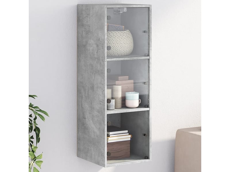  Armoire murale salon, meuble de rangement avec portes en verre gris béton 35x37x100 cm  - Conforama B