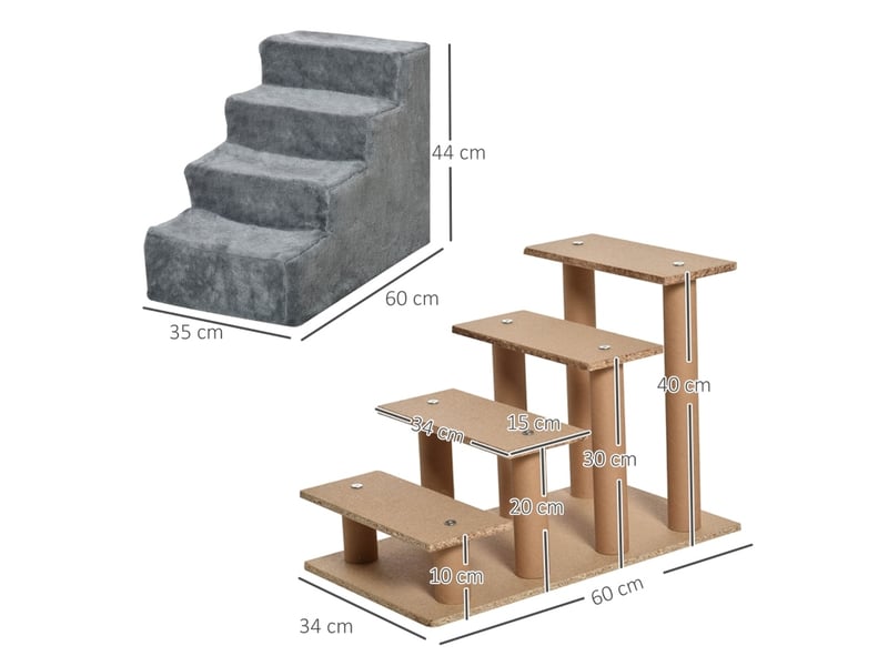 Escalier 4 marches 60x35x44 cm – gris clair – housse amovible lavable, accès canapé et lit - Conforama C