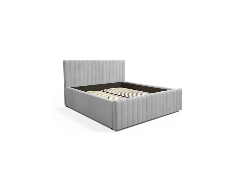  Lit eloria 160x200 gris clair avec tête de lit capitonnée et sommier inclus  - Conforama A
