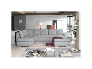 Canapé panoramique gyovani gris clair chiné angle droit convertible pieds métal