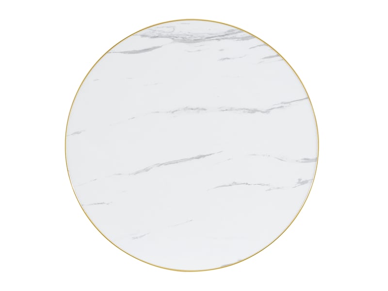  Table basse fixe ronde avec plateau aspect marbre, base stable et finition dorée pour salon, en mdf, blanc, style moderne  - Conforama E