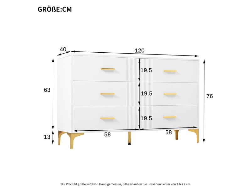  Commode blanc, 120 × 40 × 76 cm, mdf, avec 6 tiroirs, dispositif anti-basculement, pour chambre et séjour, rangement quotidien  - Conforama B