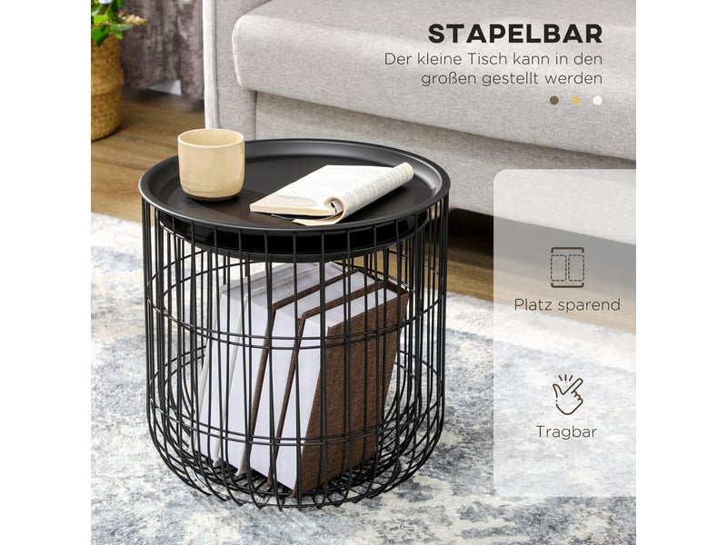  Tables basses gigognes rondes avec rangement et plateau amovible en acier noir pour salon style scandinave  - Conforama C