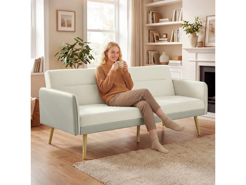 Canapé convertible 3 places 3 en 1, canapé-lit clic-clac, dossier réglable, assise rembourrée, beige, 185 x 84 x 83 cm - Conforama D