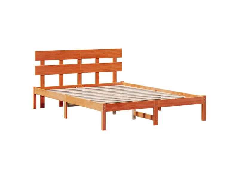  Lit double- lit adulte -  cadre de lit marron 150 x 200 cm bois de pin massif  - Conforama A