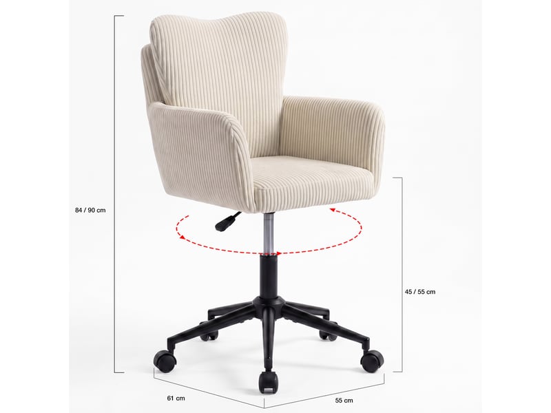  Chaise de bureau zack en velours côtelé beige avec coussin pivotante et hauteur réglable à roulettes  - Conforama E