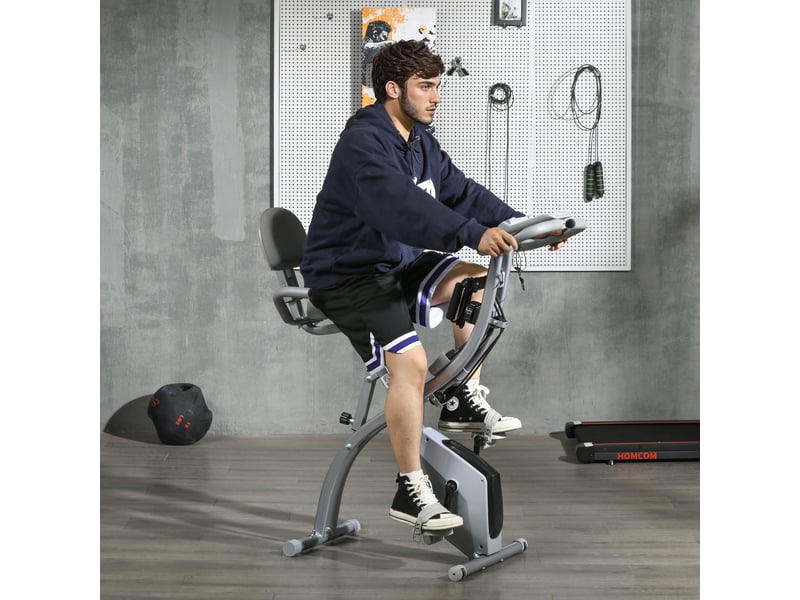 Vélo d'appartement pliant 8 niveaux de résistance magnétique dossier selle réglable poignées ergonomiques noir gris - Conforama C