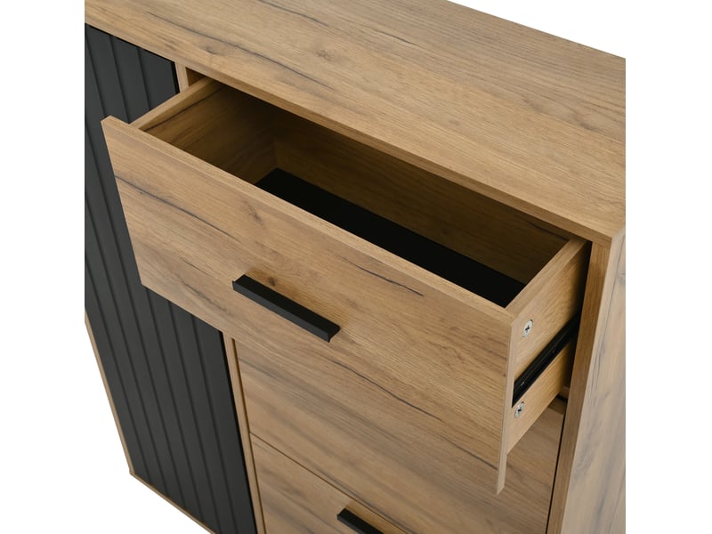  Meuble à chaussures 80x24x95,5 cm avec tiroir et portes abattantes, panneau de particules, noir et naturel  - Conforama E