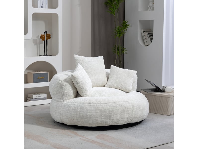 Fauteuil lounge modenvie en chenille beige 108 x 108 cm avec 3 coussins - Conforama B