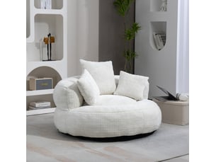 Fauteuil lounge modenvie en chenille beige 108 x 108 cm avec 3 coussins