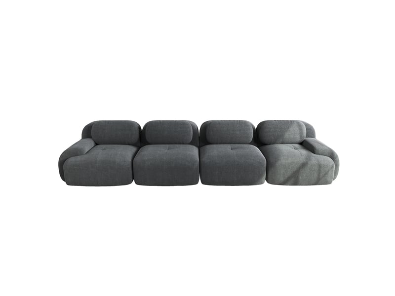  Canapé modulaire 4 places avec assise 32d et accoudoirs arrondis, sans montage, en velours côtelé gris  - Conforama A