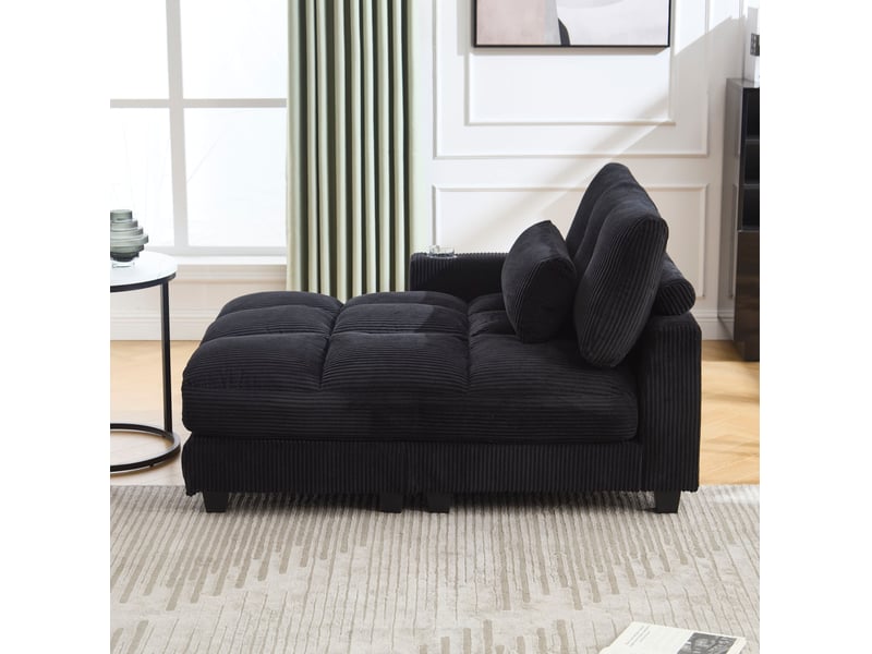  Fauteuil relax 1 place en velours côtelé noir avec usb et porte-gobelets  - Conforama D